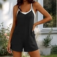 thumbnail image 2 of Rompers for Women Waffle Summer Casual Sleeveless Short Overalls Spaghetti Strap Shorts Jumpsuit with Pockets Black, 2 of 9
