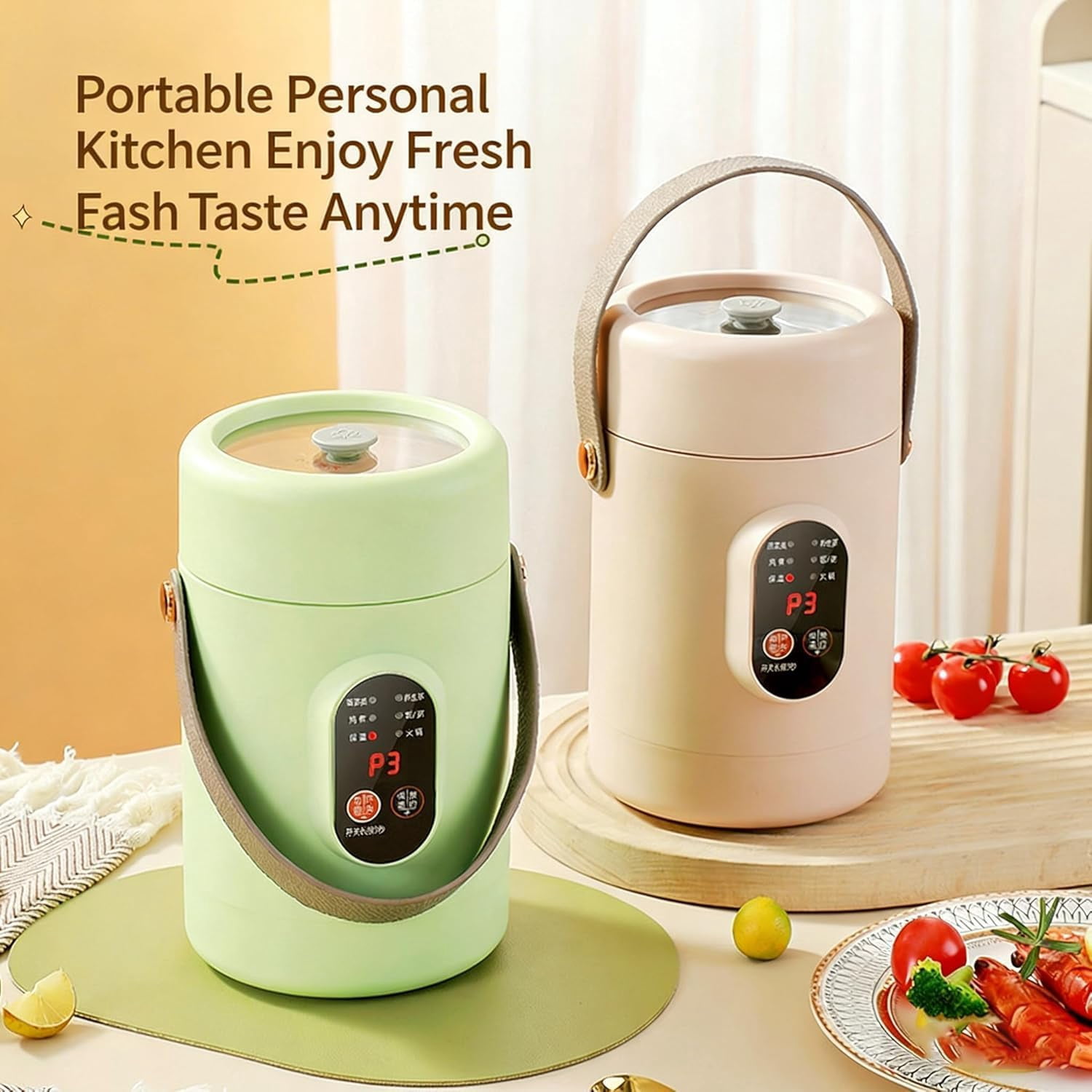 Multifunctional Electric Pot 500W,  Portable Mini Electric Cooker with Ceramic Glaze Inner Pot  Steamer, 12Hour Reservation, Rice, Soup, Steaming & Daily Cooking (Green)