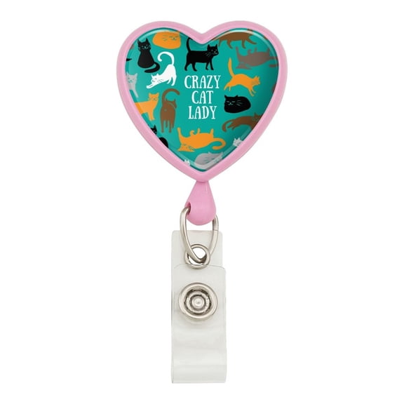 Crazy Cat Lady Teal Orange Black Brown Heart Lanyard Retractable Reel Badge ID Card Holder