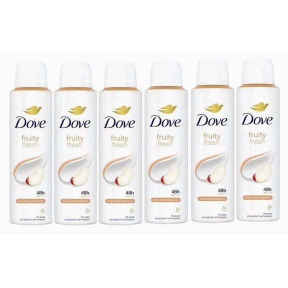 Dove Fruity Fresh Antiperspirant Deodorant Spray for Women, 48H Protection, 0% Alcohol, 150 mL (6 Pack), Long-Lasting Fragrance