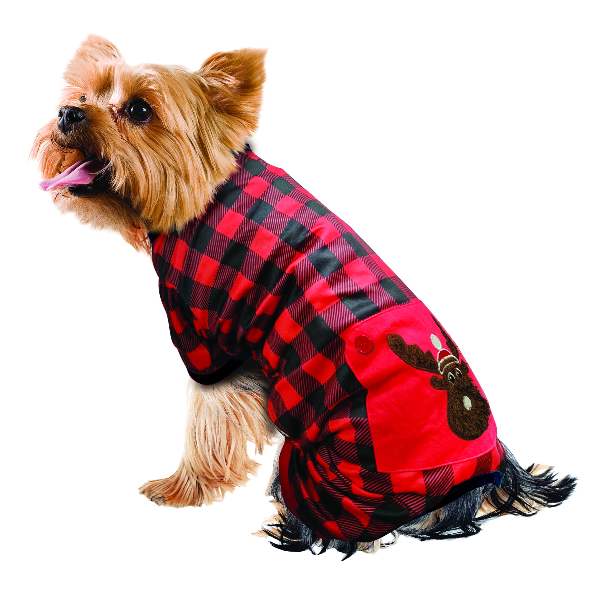 Holiday Time Knit Jersey Buffalo Plaid Reindeer Pajamas for Dogs, SM