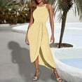 thumbnail image 2 of Dresses Halter Neck Summer Casual Dress Sleeveless Hollow Out Backless Strap Neck Tie Side Slit Comfortable Breathable Flowy Party Daily Wear Club Party Dresses Yellow L, 2 of 5
