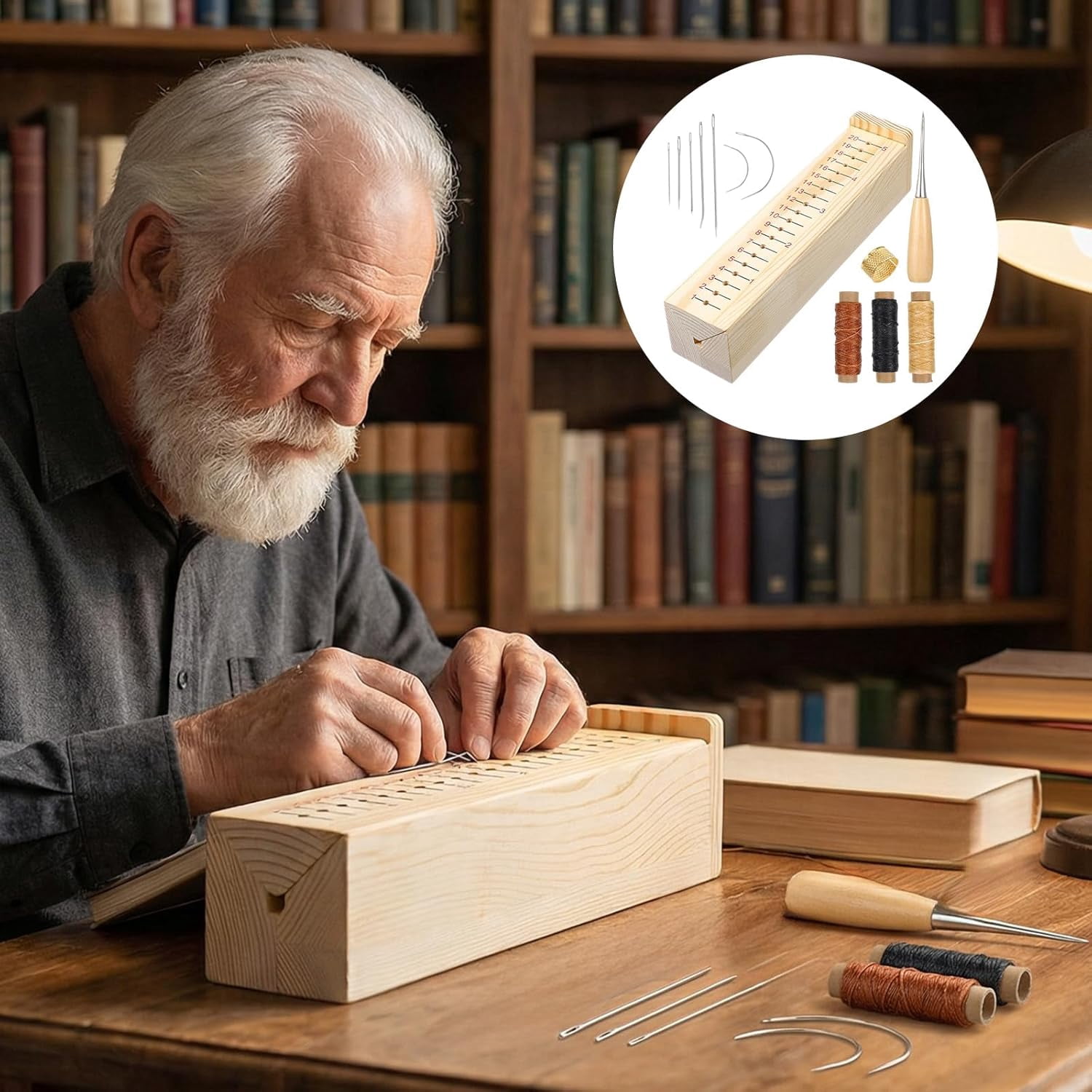 Wood Book Binding Cradle with an Awl, Book Binding Kits Used for Bookbinding Hole Punching, Sturdy and Durable, Easy to Store, Bookbinding Supplies Punch Tools