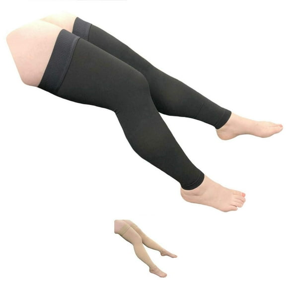 HealthyNees Manchon de Jambe Grand pour Mollet Compression Gonflement Longueur Cuisse 20-30 mmHg (Noir, 5TG)