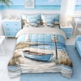 thumbnail image 3 of Manfei Oil Painting Lighthouse Boat Bedding Comforter Set for Kids Boys and Girls, Tropical Beach Queen Bedding Sets, Gray Reversible 7pcs, 3 of 6