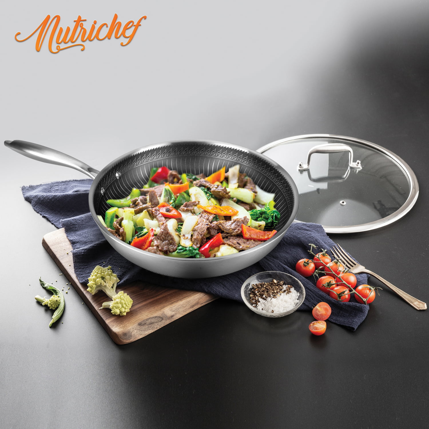 Nutrichef 10 & 12 Kitchen Frying Nonstick Cookware Set W/drip