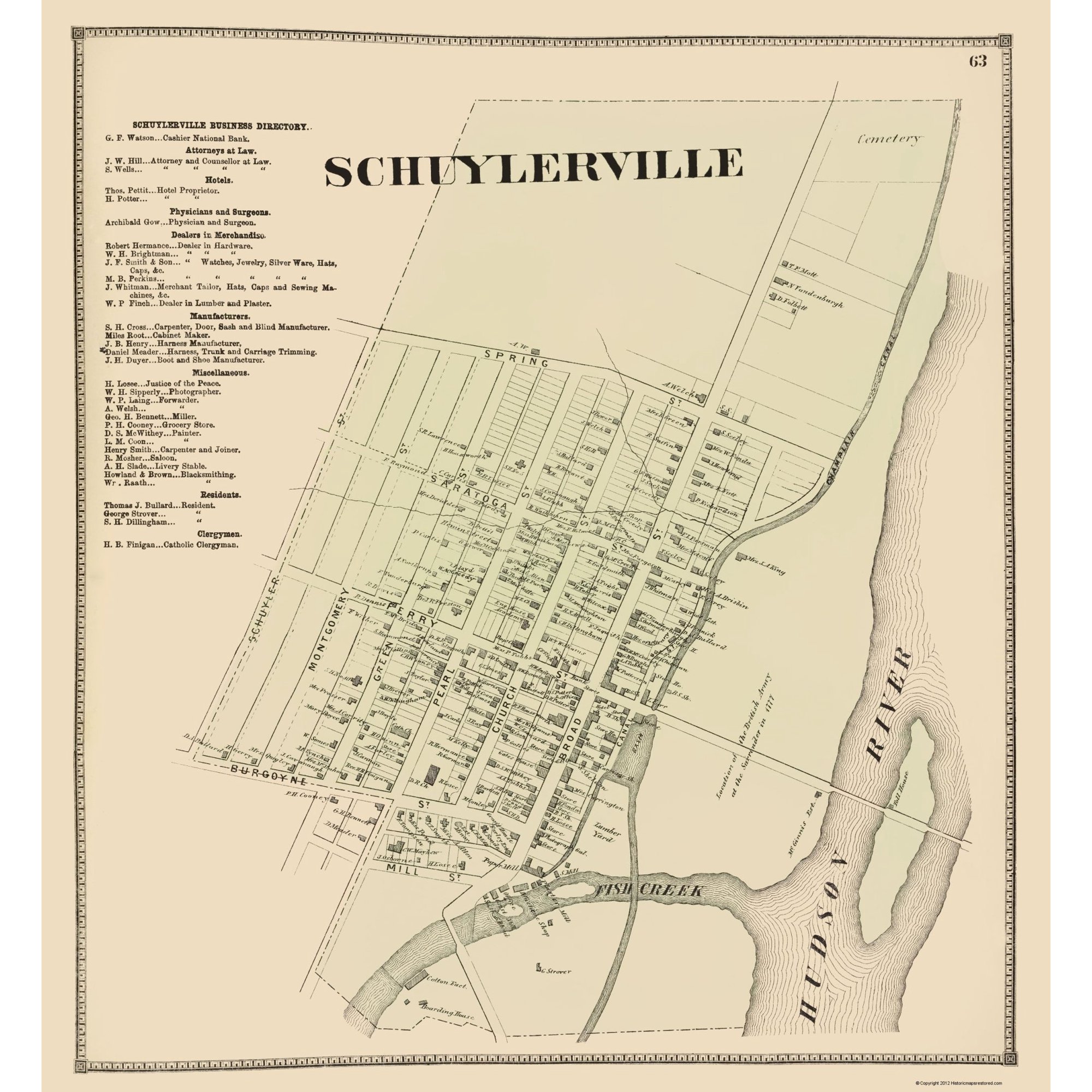 Historic City Map - Schuylerville New York - Stone 1866 - Vintage Wall Art