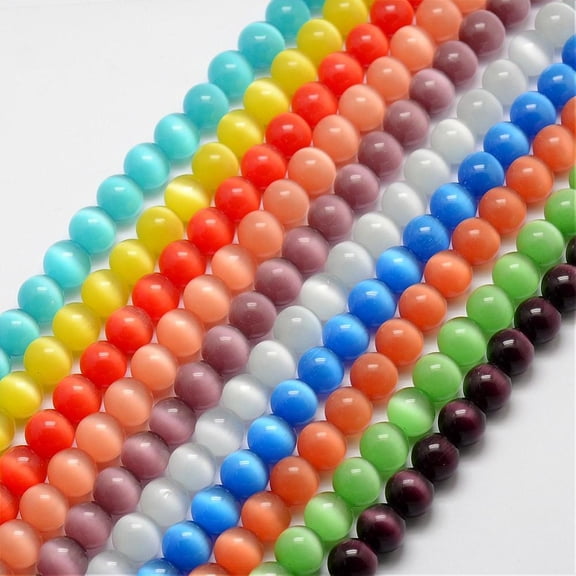 10strands Cat Eye Beads Round Mixed color 8mm Hole: 1mm about 14~14.5 inch/strand about 48~50pcs/strand Multi-color