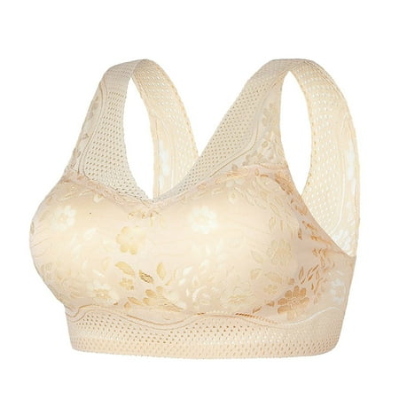 Lace Bralettes for Women Beauty Back Breathable Push up Bras V Neck Full Coverage T-Shirt Bralette Wide Strap Sports Bra Underwear (Beige  XX-Large)