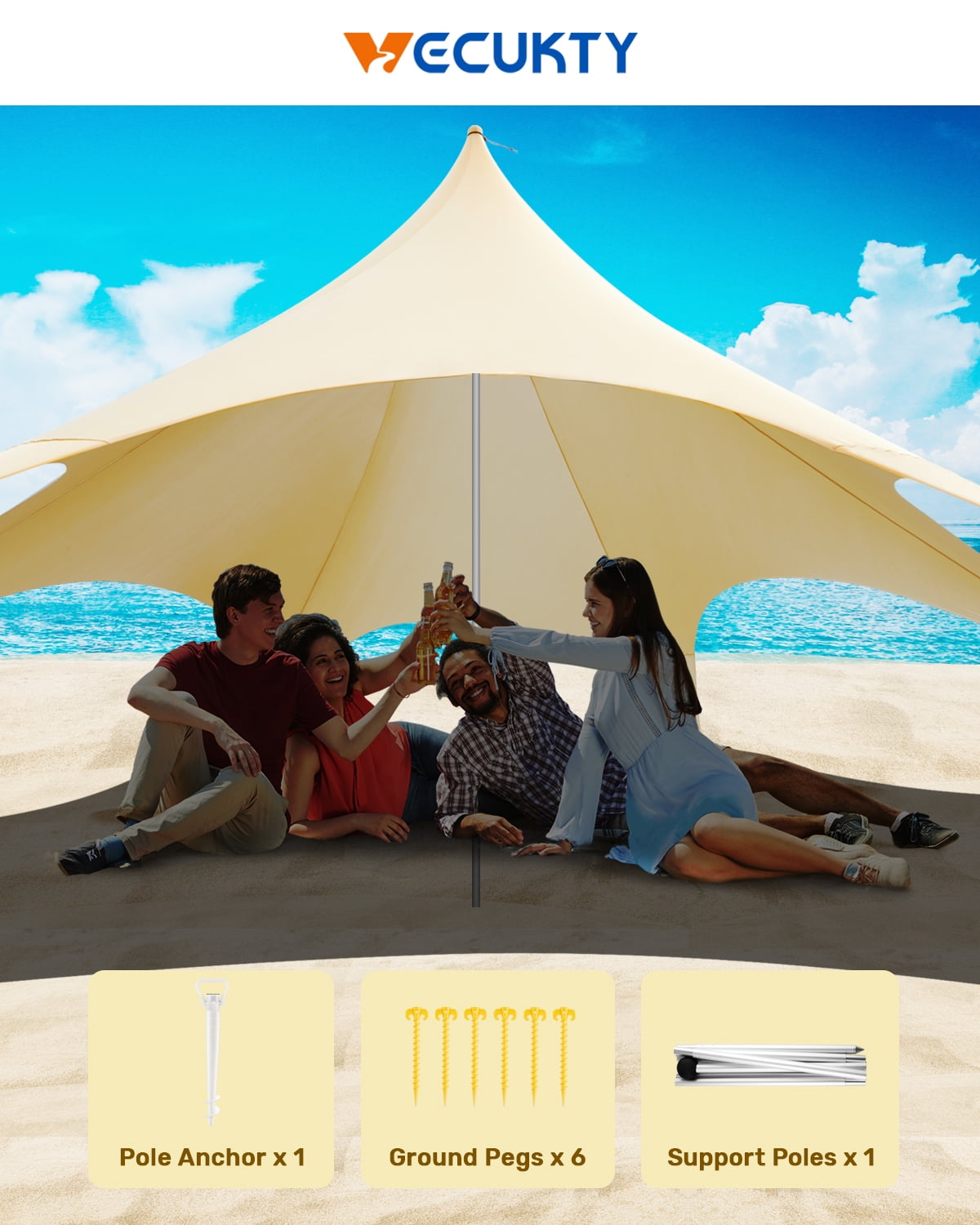 Beach Canopy Tent Sun Shade, VECUKTY 12x12 FT Beach Tent Sun Shelter