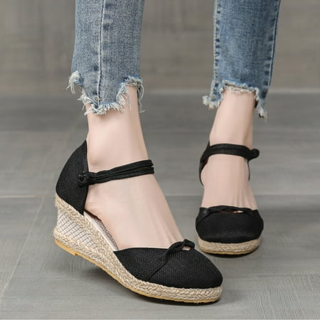 

ZHELIYO Women s sandals Fashion Women Summer Weave Wedges Breathable Elastic Band Round Toe Sandals Comfortable Beach Shoes Black 7.5