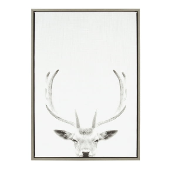Kate and Laurel Sylvie Deer with Antlers Black and White Portrait Framed Canvas Wall Art by Simon Te Tai, 23x33 Gray