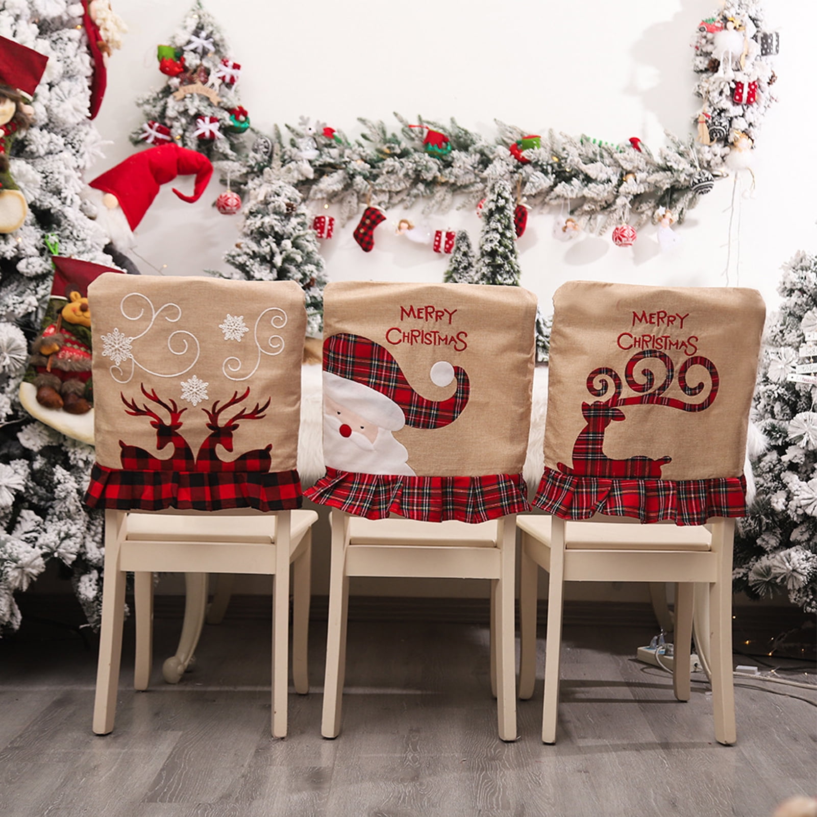 Stretch Spendex Dining Chair Cover Christmas Santa Table Decor Seat Slipcovers 