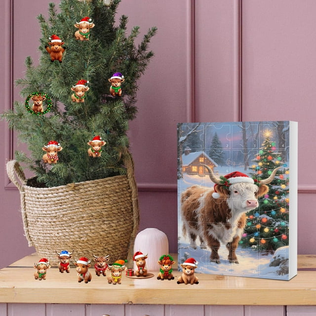 2025 Holiday Advent Calendar Home Decoration Set with Collectible Cattle Commemorative Ornaments for Festive Countdown Display