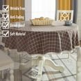 thumbnail image 4 of Heavy Weight Cotton Linen Tablecloth Lace Plaid Round Table Cloth for Kitchen Dining Room Tabletop Decoration, 70" - Round, Coffee, 4 of 6