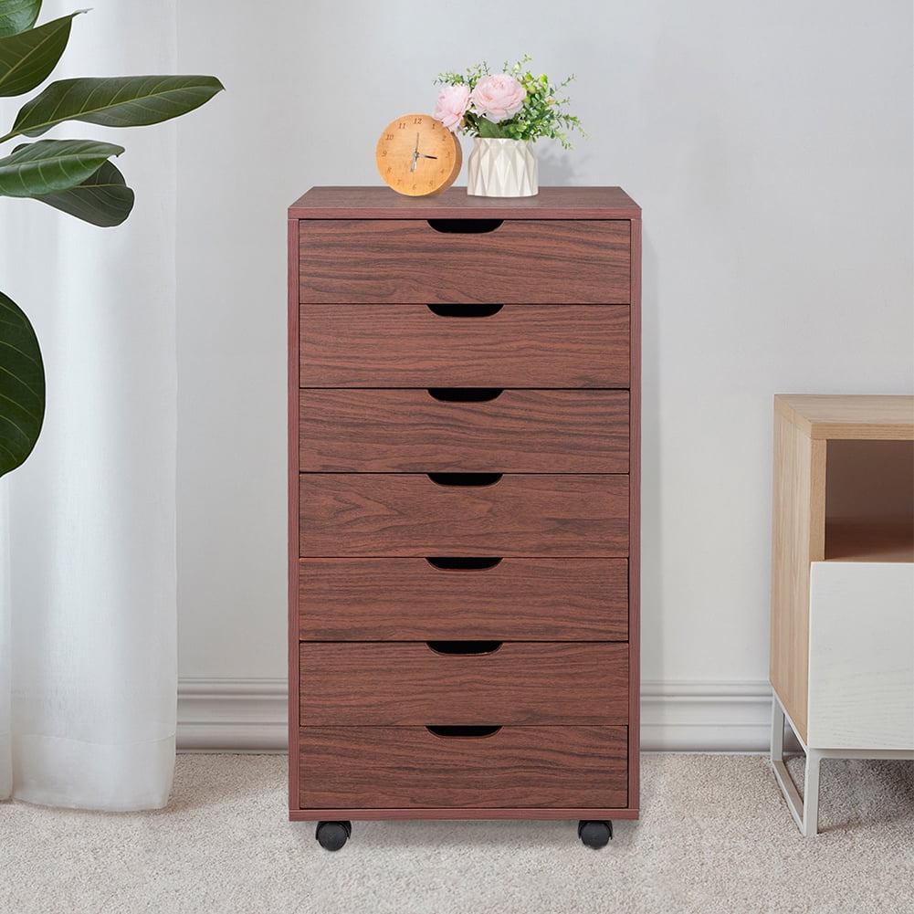 Kepooman Office File Cabinets, Seven Drawers MDF and PVC Wooden File Cabinet - Dark Walnut Color Kepooman Office File Cabinets, Seven Drawers MDF and PVC Wooden File Cabinet - Dark Walnut Color