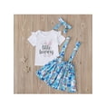 thumbnail image 2 of Seyurigaoka 3Pcs Girls Easter Outfit, Letter T-Shirt Tops + Rabbit Print Suspender Skirt + Headband, 2 of 8