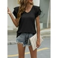 thumbnail image 4 of Womens Casual Tops Cute Ruffle Short Sleeves V Neck T-Shirts Solid Color Fashion Loose Tunic Top, 4 of 7