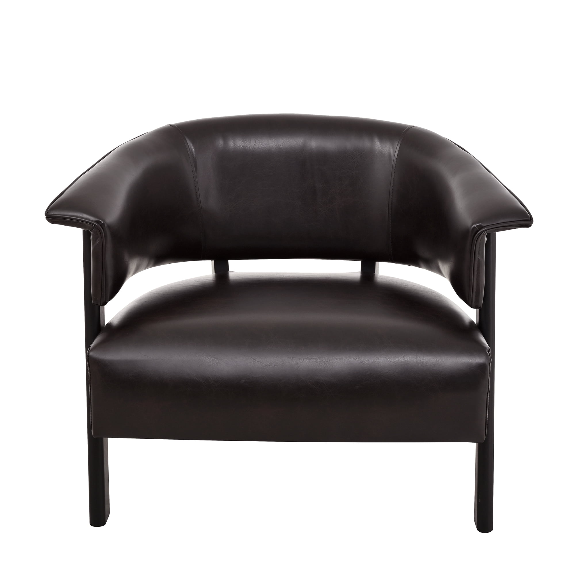 Wingback Accent Chair with Faux Leather and Wrap-Around Back, Upholstered Armchair and Reading Chair with Solid Wood Legs, Brown