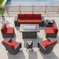 thumbnail image 2 of Kullavik 10 Pieces Patio Furniture Set, Rattan Wicker Outdoor Conversation Sets w/43in Propane Fire Pit Table, Swivel Rocking Chairs Patio Sectional Sofa w/4 Inch Cushion, Red, 2 of 6