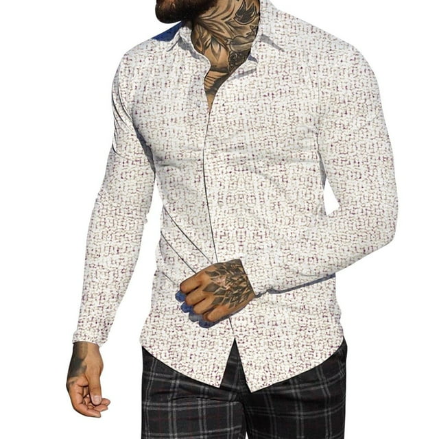 EIMELI Hommes Automne Hiver Revers à Poitrine Pleine Impression Plage Chemise à Manches Longues