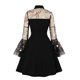 thumbnail image 2 of Vestido de Midi femenino bordado con flores, malla transparente, manga de trompeta larga, vestido con letra a, 2 of 4