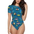 thumbnail image 2 of Uemuo Transportations with Buildings Pattern Women's One Piece Short Sleeve Swimsuit Rash Guard Surfing Modest Quick-drying Swimsuit Beach Essentials-X-Large, 2 of 9