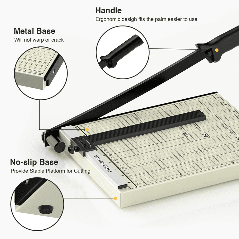 A4 Paper Cutter Stack Paper Trimmer Guillotine 12” Cutting Length with Safety Blade Lock ZEQUAN, 10-Sheet Capacity, Commercial Grade Guillotine Paper