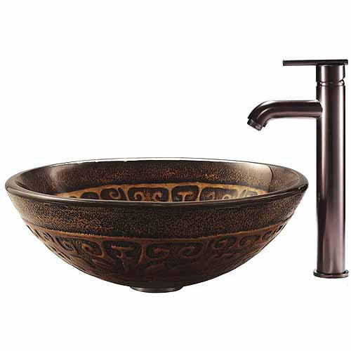 Vigo Golden Greek Glass Vessel Sink and Faucet Set, Oil Rubbed Bronze
