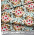 thumbnail image 3 of Soimoi Moss Georgette Fabric Floral,Hummingbird & Squirrel Animal Print Fabric by The Yard 42 Inch Wide, 3 of 4