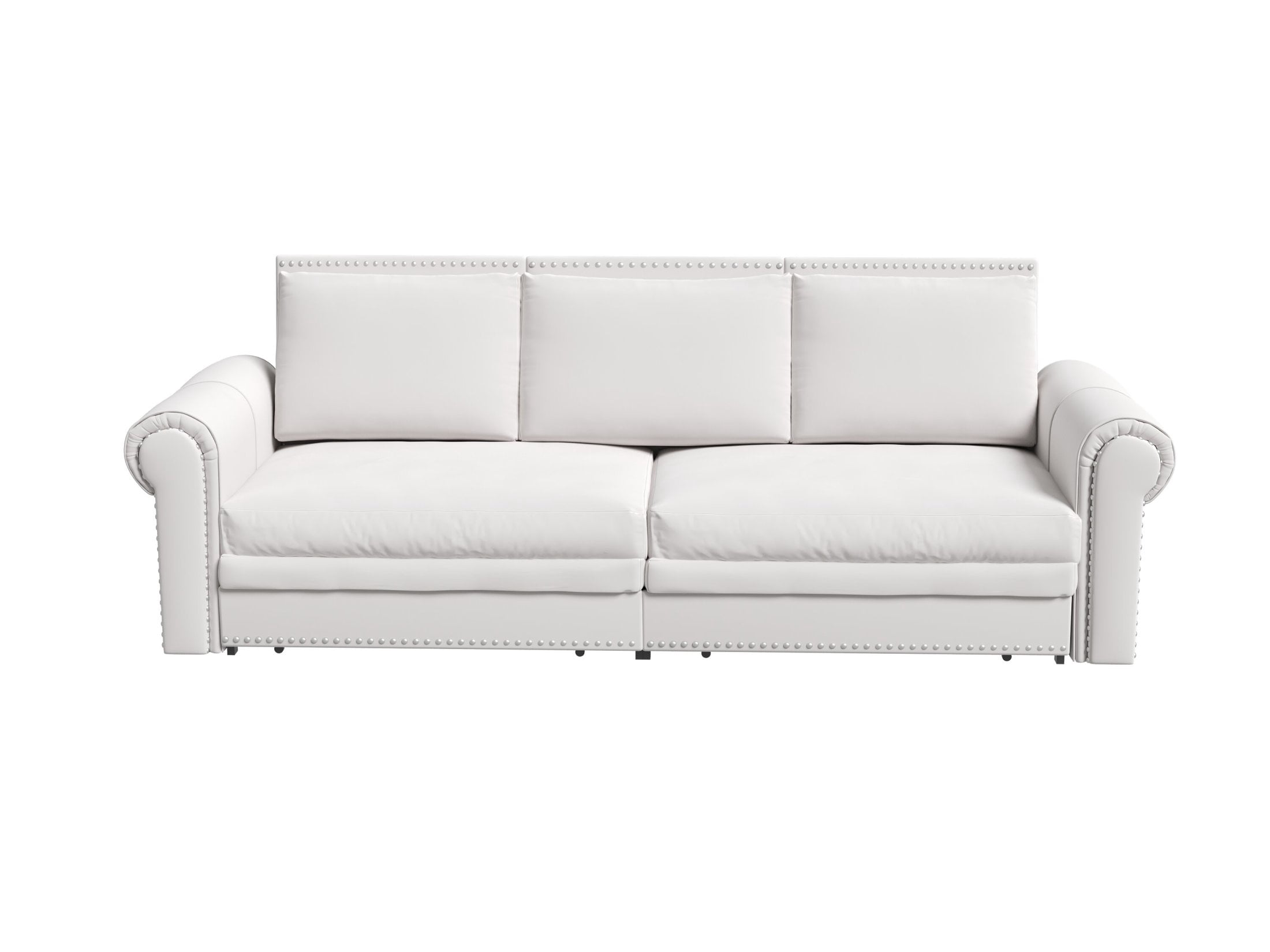 Noble House Lexair Velvet Chesterfield Pull Out Sofa Bed, 3-in-1 King Sleeper Couch with Nailheads & Rolled Arm, Beige White