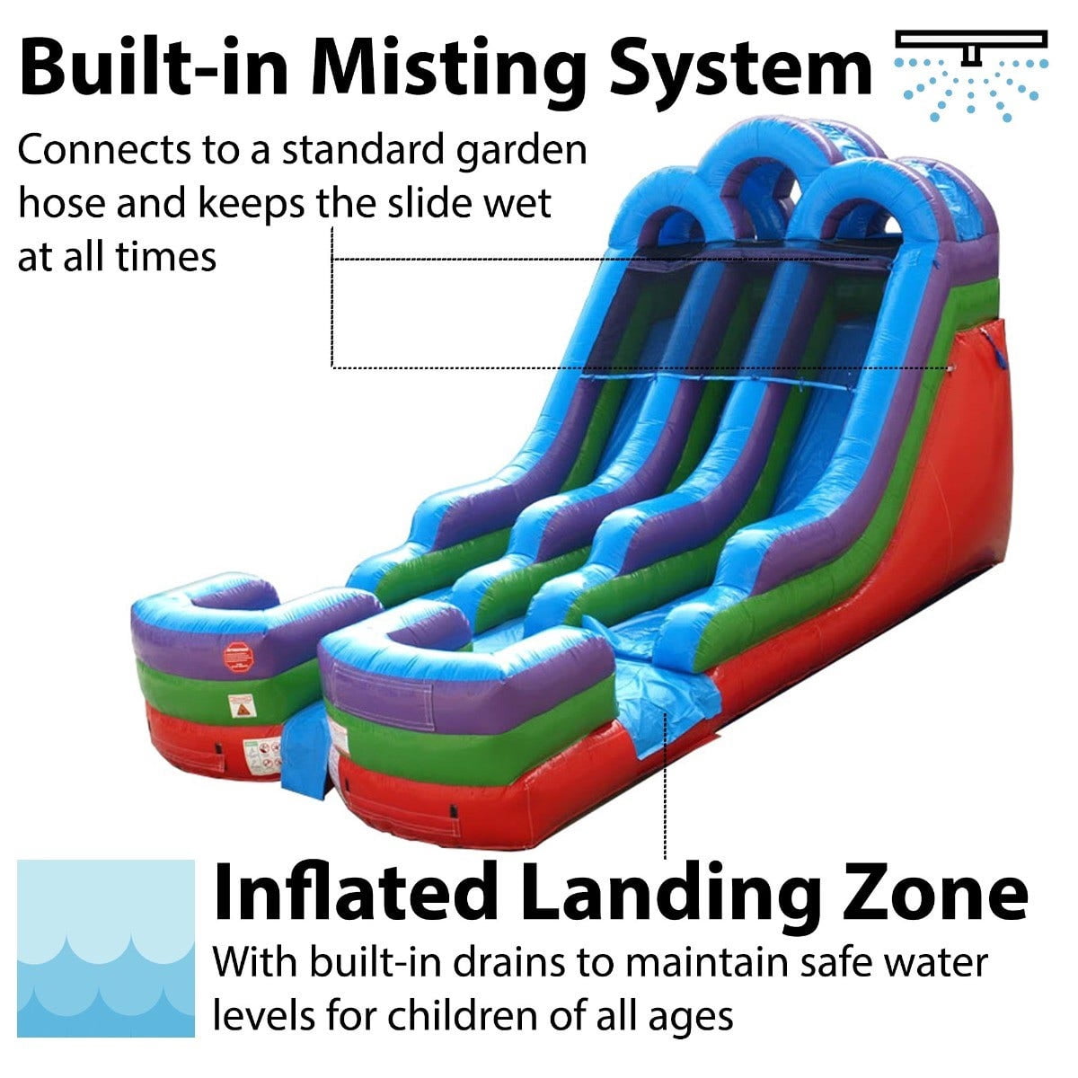 TentandTable Commercial Inflatable Water Slide, Rainbow Dual Lane with Blower, 15 ft