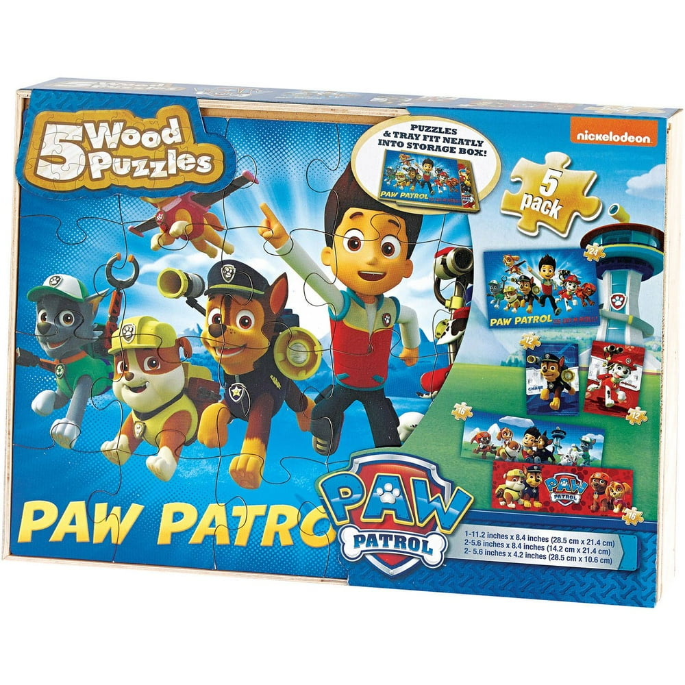 Paw Patrol Kids 5Pack Puzzle Set In Wood Storage Box