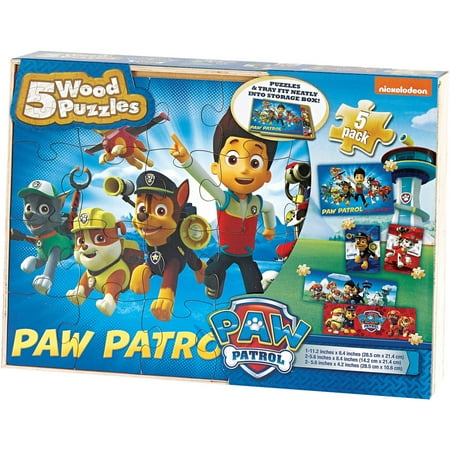 Paw Patrol Kids 5-Pack Puzzle Set In Wood Storage Box