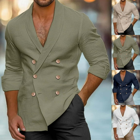 Miluxas Men's Blazer Linen Striped Suit Jacket Loose Lightweight Sport Coats Stylish Daily Suits White