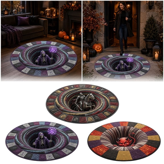Forestwhale 3D Halloween Trap Rug 23.6" Novelty Skeleton Optical Illusion Mat Non- Funny Floor Doormat for Home Party Halloween Decor