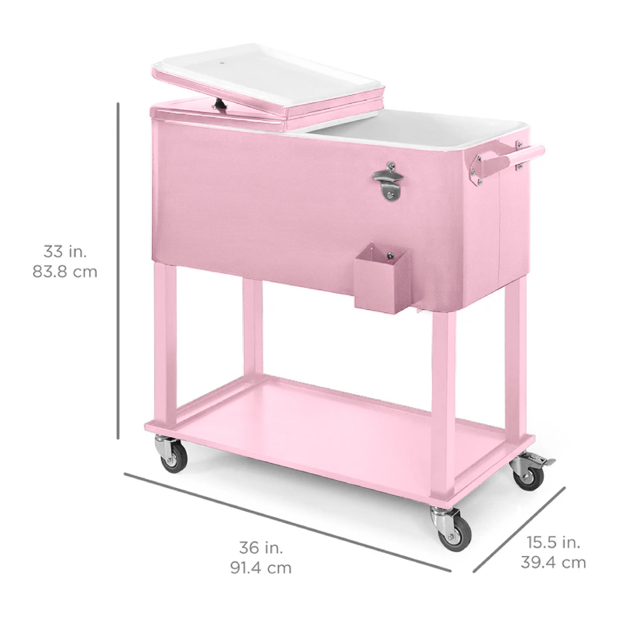 Best Choice Products 80qt Steel Rolling Cooler Cart w/ Bottle Opener, Catch Tray, Drain Plug, Locking Wheels - Pink