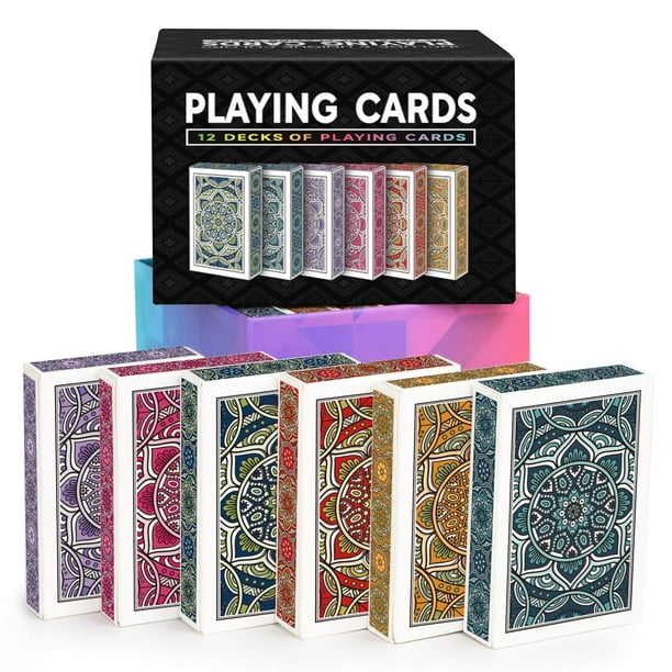Metsyth Naipes Paquete de 12 barajas de cartas Juego de cartas de póquer Naipes estándar a granel con 6 colores brillantes Juegos de cartas para adultos y familia Adecuado para Nertz Camping Travel Ca