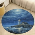 thumbnail image 5 of Lighthouse Sunrise Coast Scenery Pale Blue Tan Floral Medallion Round Rug - Small Round Area Rug, Soft Non-Slip Machine Washable Bedroom Mat Indoor Accent Entry Carpet for Office Desk Dorm Hallway, 5 of 7