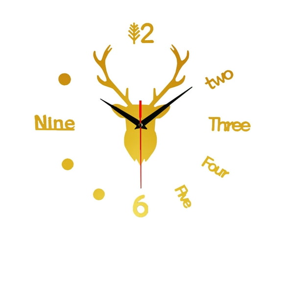 jovati Digital Wall Clock Large Display Acrylic 3D Decorative Clock Diy Deer Head Wall Clock Creative Fashion Digital Quartz Mirror Wall Stick Clock Gold Stick on Mirrors for Wall Decor