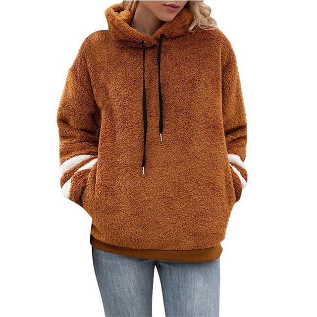 Sudadera con capucha Gibobby para mujer manga larga color sólido con cordón bolsillo Marrón XXL