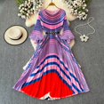 thumbnail image 2 of Vestido largo holgado de manga larga con cuello redondo, vestido de satén estampado, de una sola botonadura vestido plisado, elegante, otoño, 2 of 5