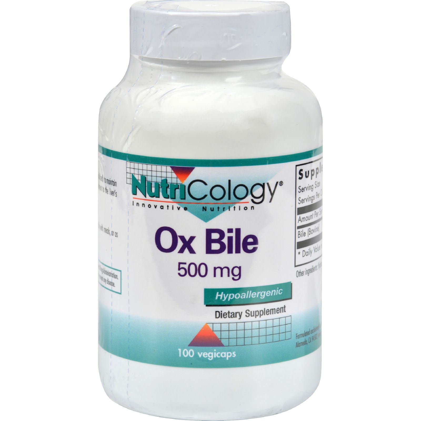NutriCology Ox Bile 500 mg 100 Vegetarian Capsules