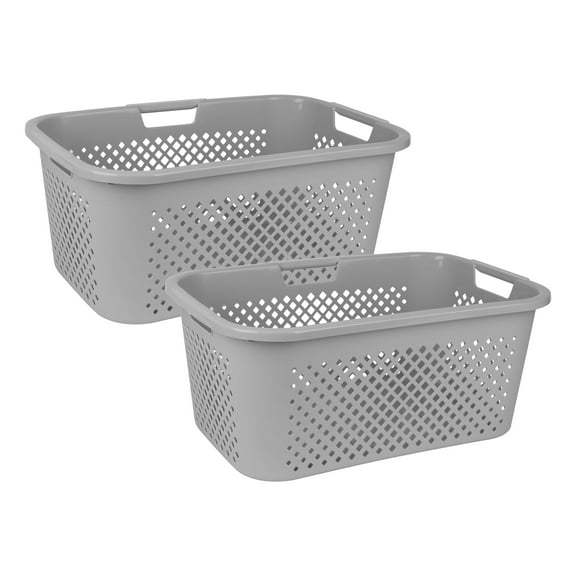 Superio Gradient Perforated Laundry Basket with Ergonomic Handles, 2-Pack - Modern Slim Design - Grey