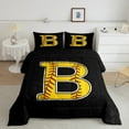 thumbnail image 2 of Feelyou Cartoon Baseball Print Bedding Comforter Set, Monogrammed B Twin Comforter Sets, Black Gold Stripes Abstract Reversible Bedding Set, Breathable Home Decor, 2pcs, 2 of 8
