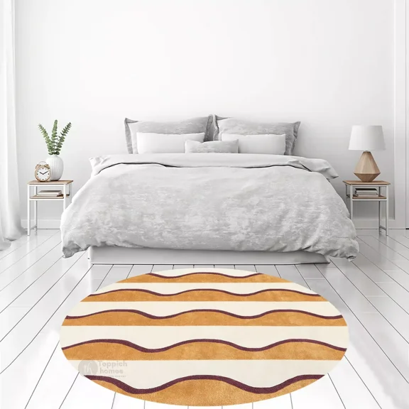 Hand tufted area rug, 5x5, Woolen carpet, Bed, Living, room, Wavy design round rugs