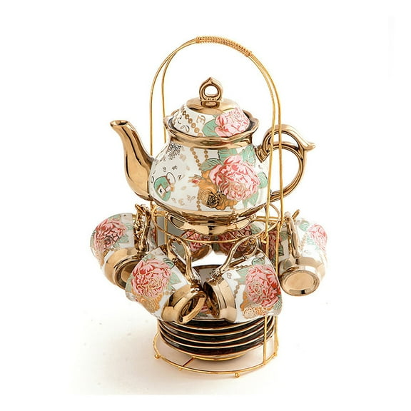 Bone China Tea Cup Set,Tea Coffee Cups and Saucers Set for 6,Floral Vintage Coffee Set,European Afternoon Ceramic Tea Set for Home Kitchen Wedding Tea Party