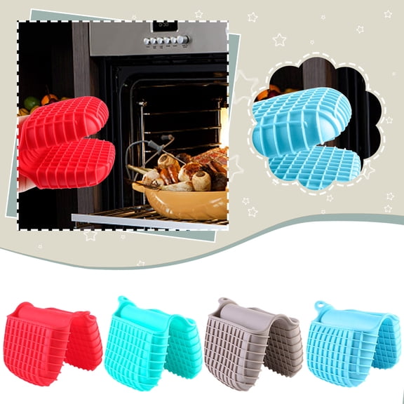 Mini Silicone Oven Mitts Set, Heat Insulation Finger Protectors for Kitchen Cooking Baking, Small Oven Hand Clips