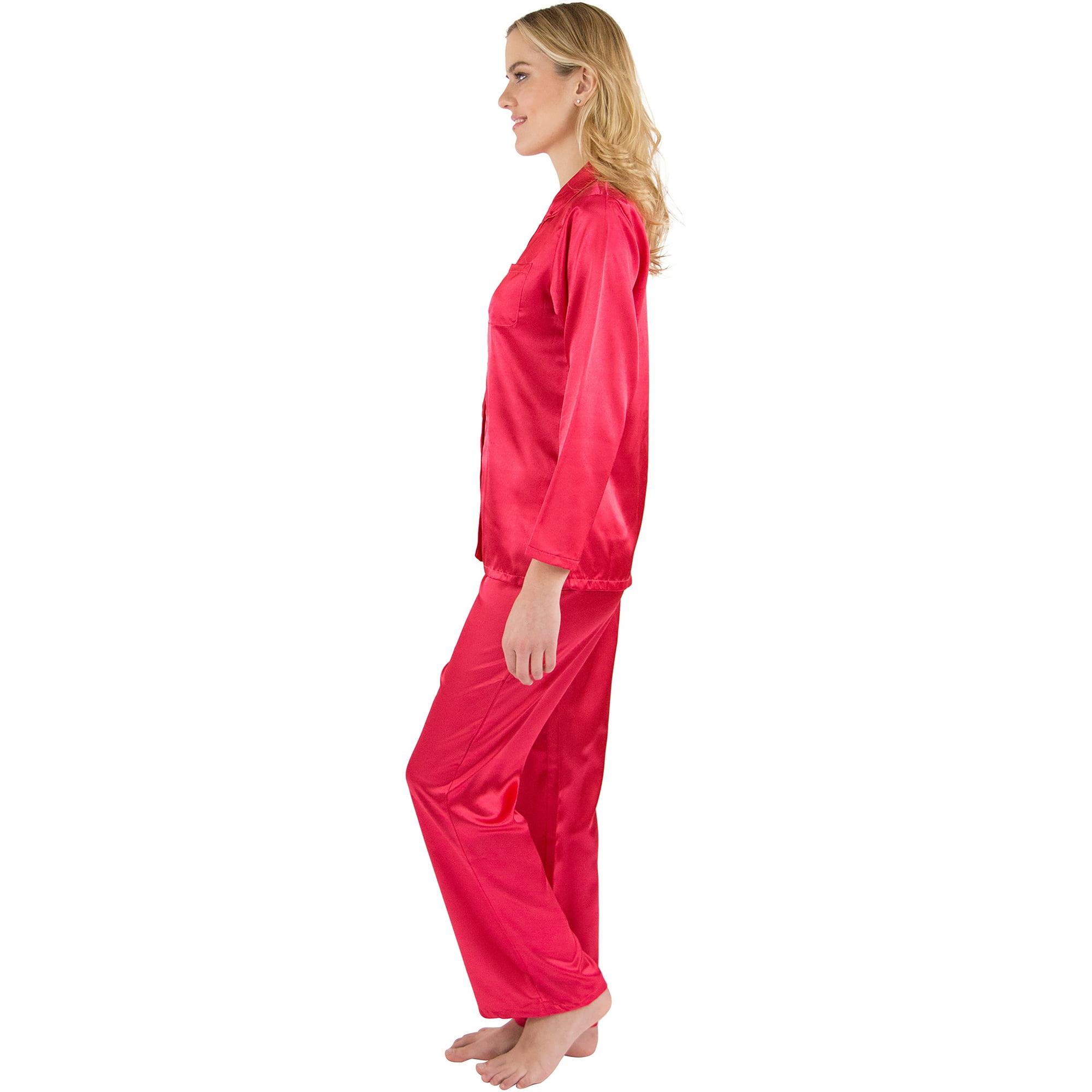 Pyjama femme satin rouge gorge sale