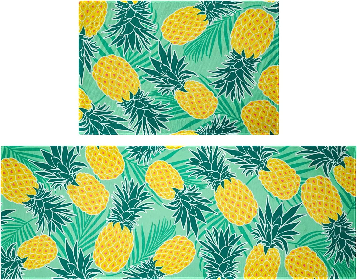 Pineapple Tropical Plant Kitchen Bathroom Rugs and Mats 2 Pieces,Non